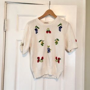 VTG Fruit Embroidery Short Sleeve Sweater Top